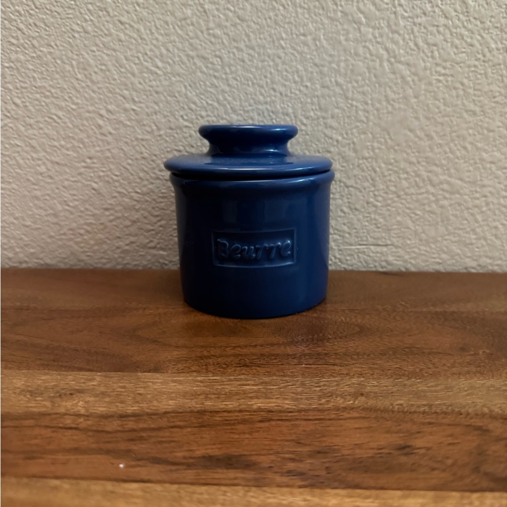 L. Tremain Blue Ceramic “Beurre” Butter Crock